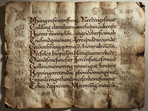 Detailed view of medieval insular and Carolingian script on worn calfskin parchment with marginalia